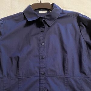 Navy Button-Up Shirt with 3/4 sleeves